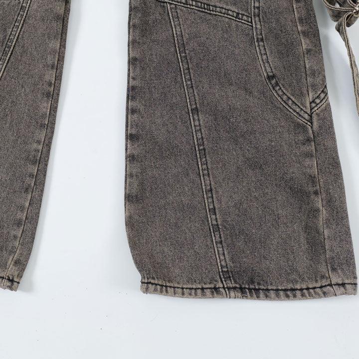 Tntwear® Distressed Washed Cargo Jeans Side Tie Pocket - tntwear1