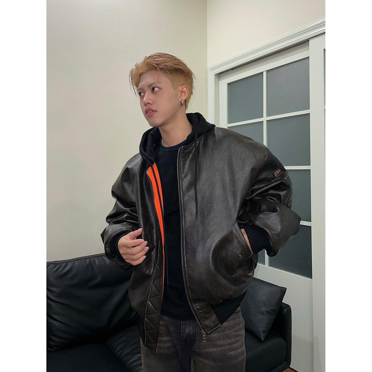 Oversized Loose PU Leather Jacket - tntwear1