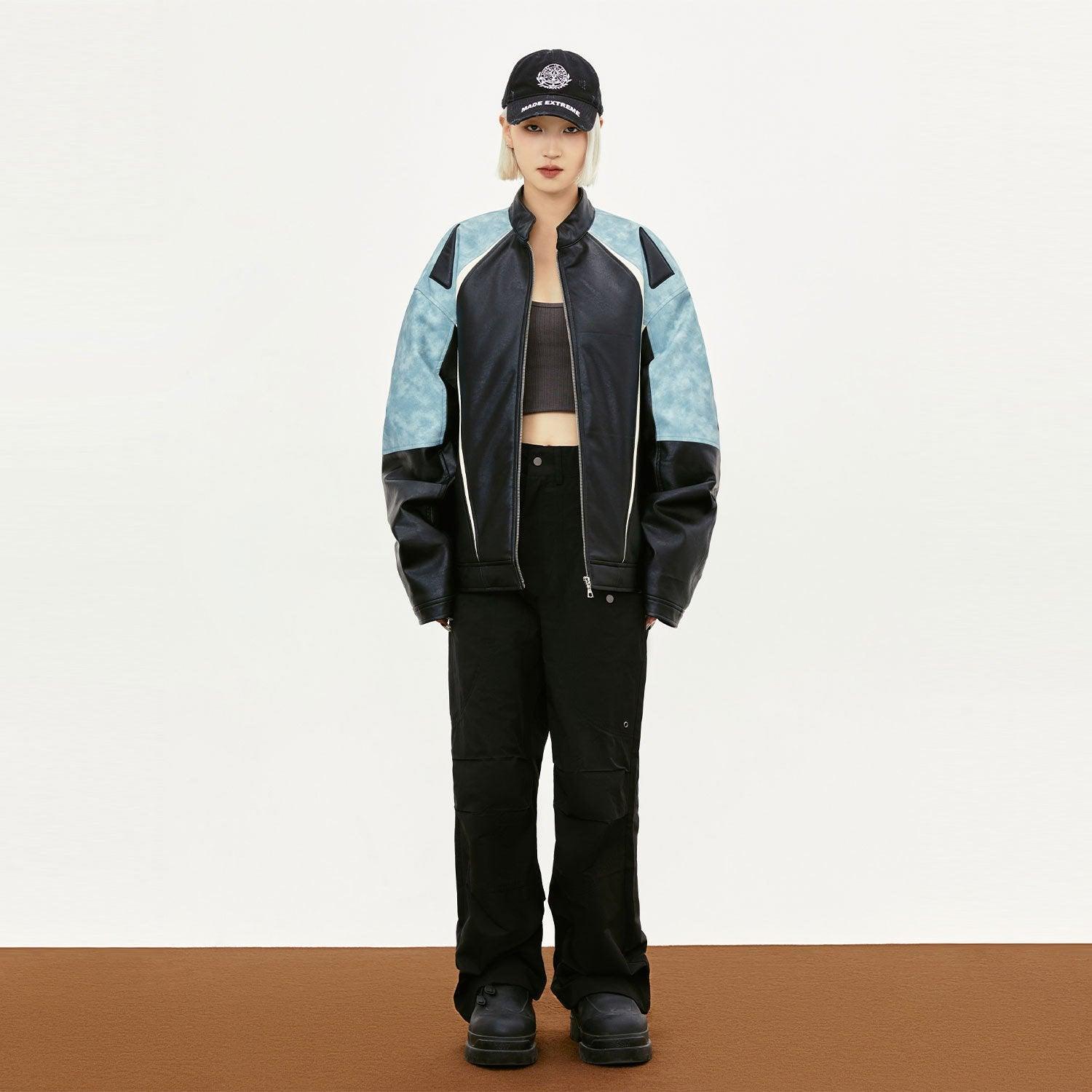 Loose Contrast Color Motorcycle Jacket - tntwear1