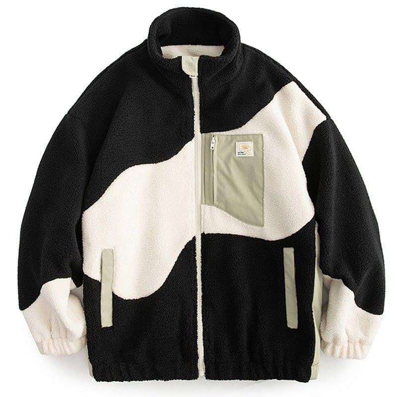 Lamb Woolen Winter Coat Patchwork Color Block - tntwear1
