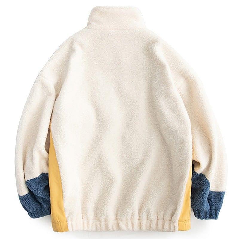 Lamb Woolen Winter Coat Patchwork Color Block - tntwear1