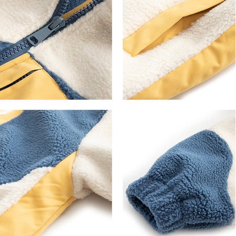 Lamb Woolen Winter Coat Patchwork Color Block - tntwear1