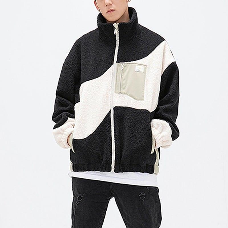 Lamb Woolen Winter Coat Patchwork Color Block - tntwear1
