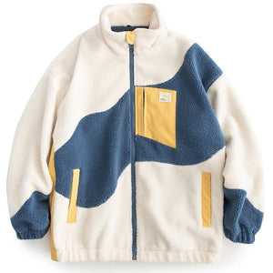 Lamb Woolen Winter Coat Patchwork Color Block - tntwear1