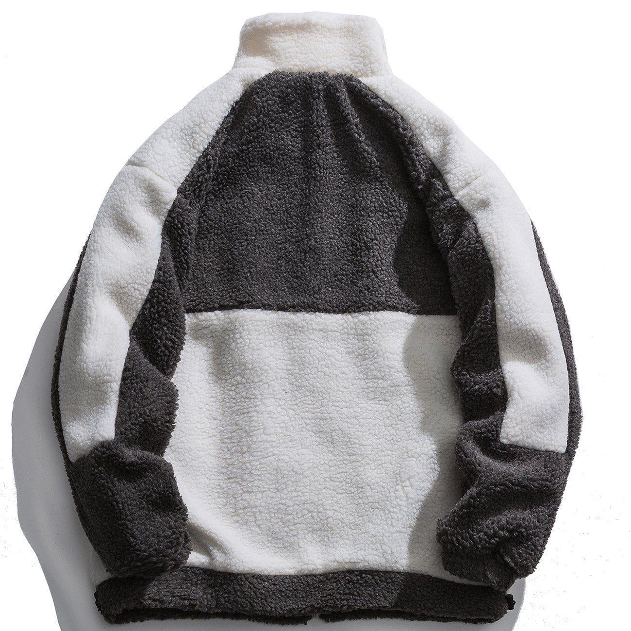 Tntwear® - Color Block Lambs Wool Stand Collar Varsity Jacket - tntwear1