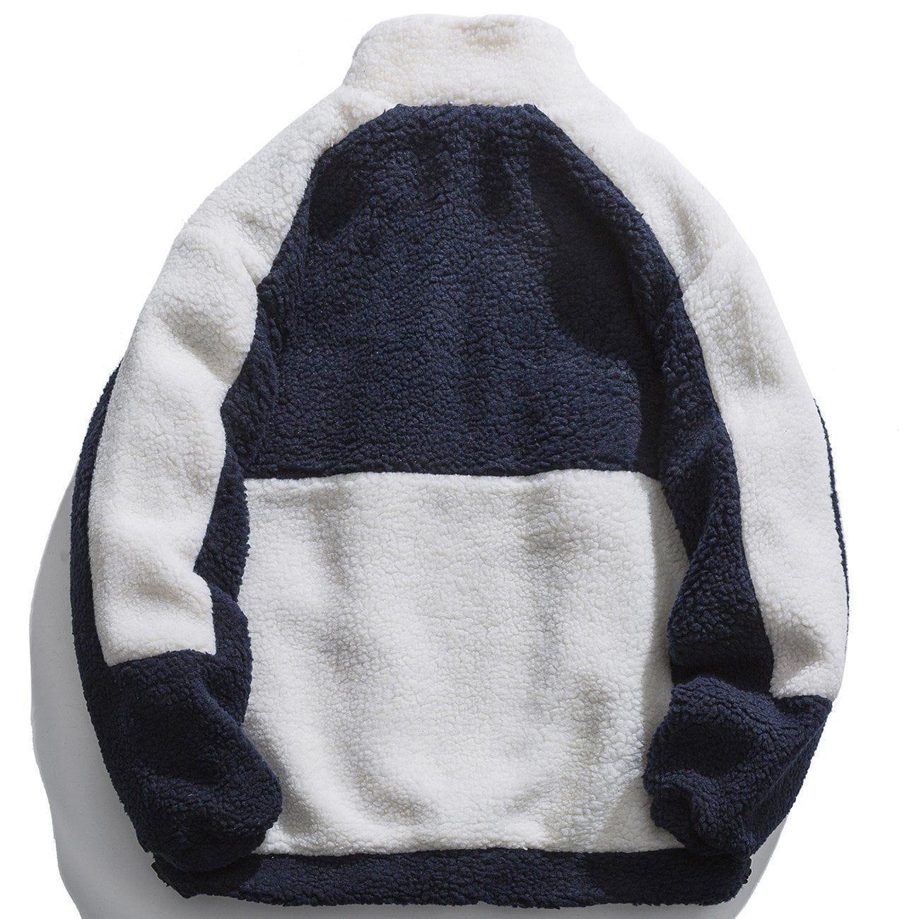 Tntwear® - Color Block Lambs Wool Stand Collar Varsity Jacket - tntwear1