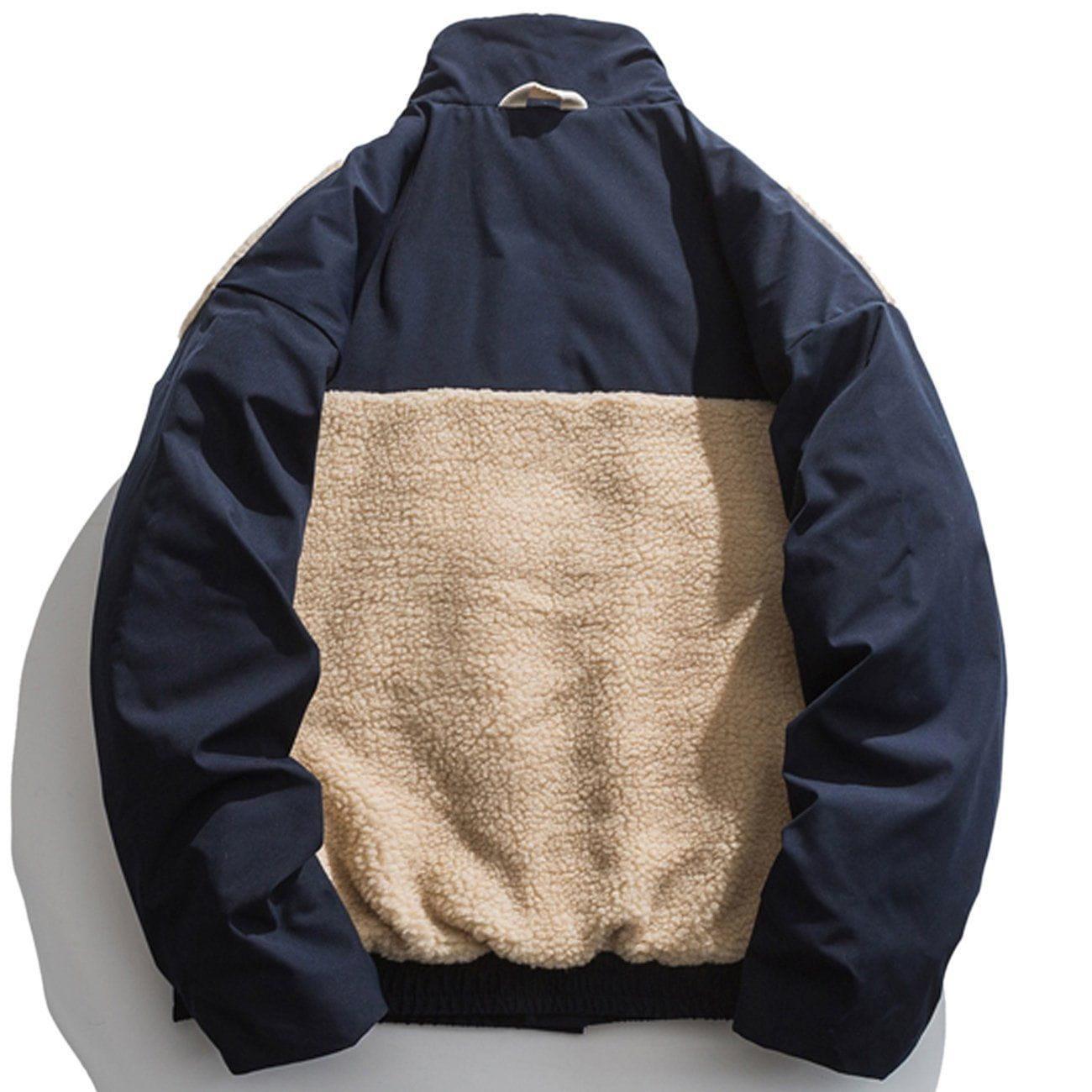 Tntwear® - Color Block Patchwork Pockets Sherpa Coat - tntwear1