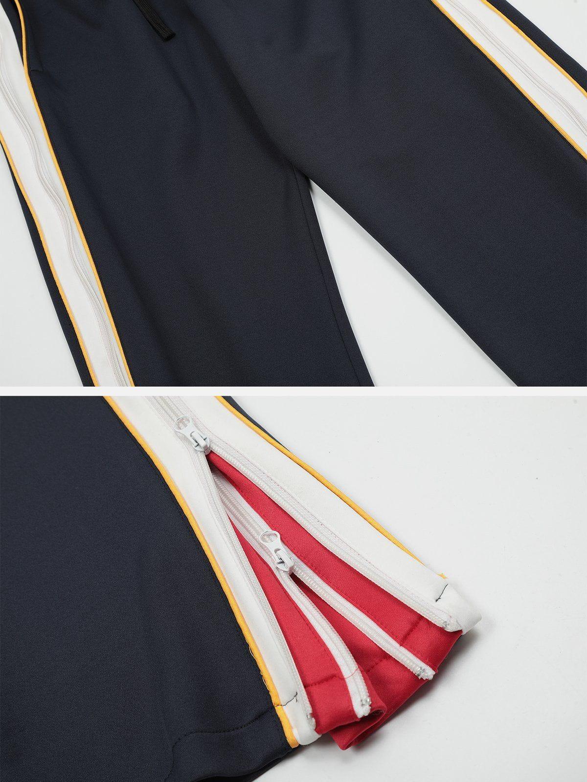 Tntwear® - Color Clash Zipper Drawstring Sweatpants - tntwear1