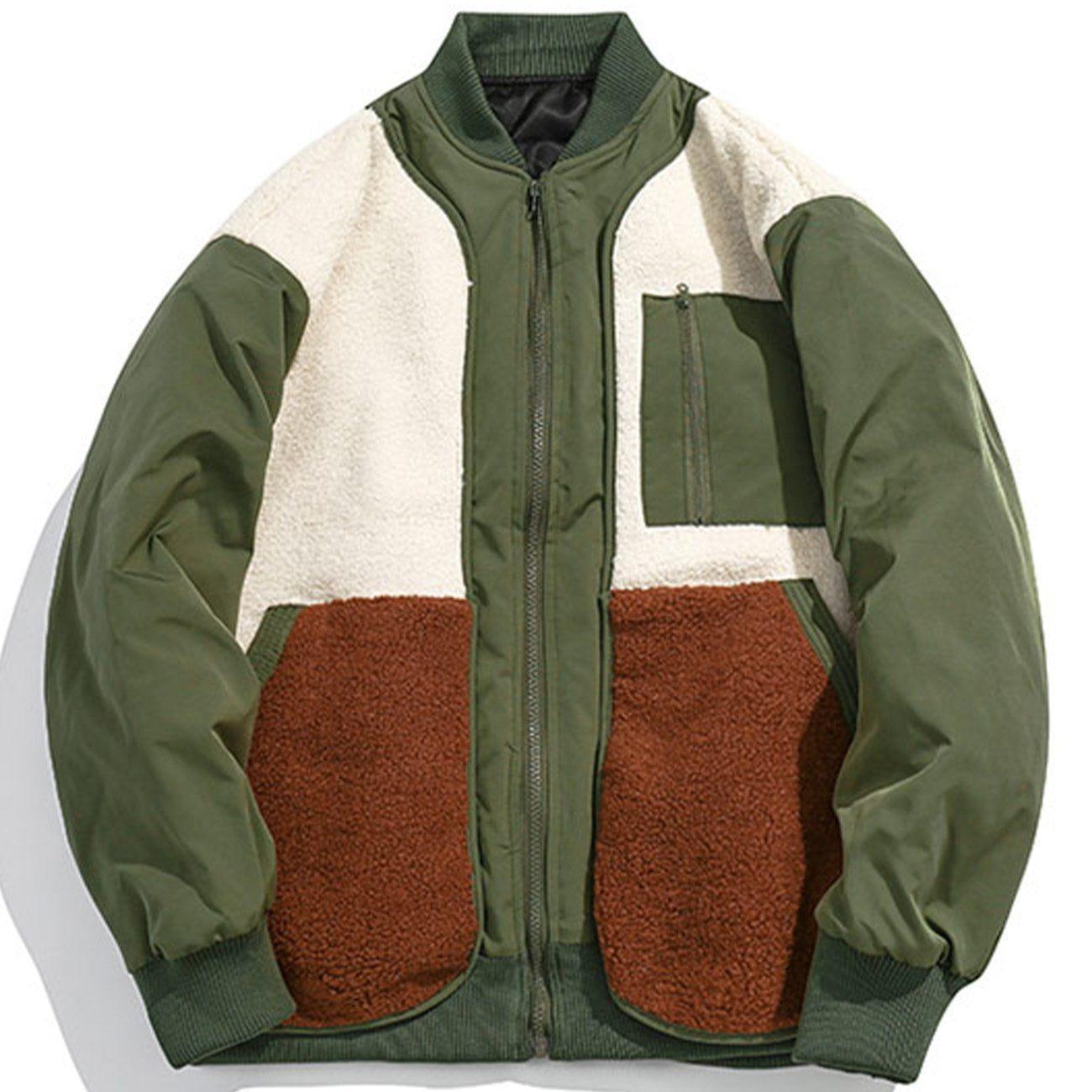 Tntwear® - Color Matching Patchwork Winter Coat - tntwear1