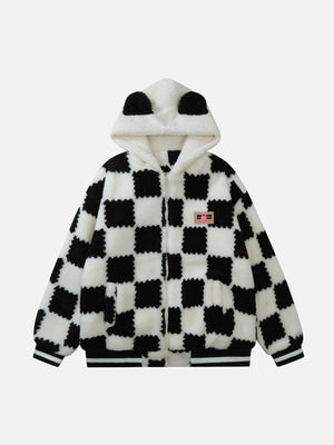 Tntwear® - Contrast Check Hood Sherpa Coat - tntwear1