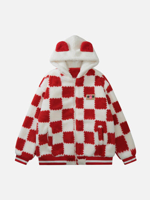 Tntwear® - Contrast Check Hood Sherpa Coat - tntwear1