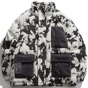 Tntwear® - Cow Stripes Pattern Patchwork Pockets Winter Coat - tntwear1