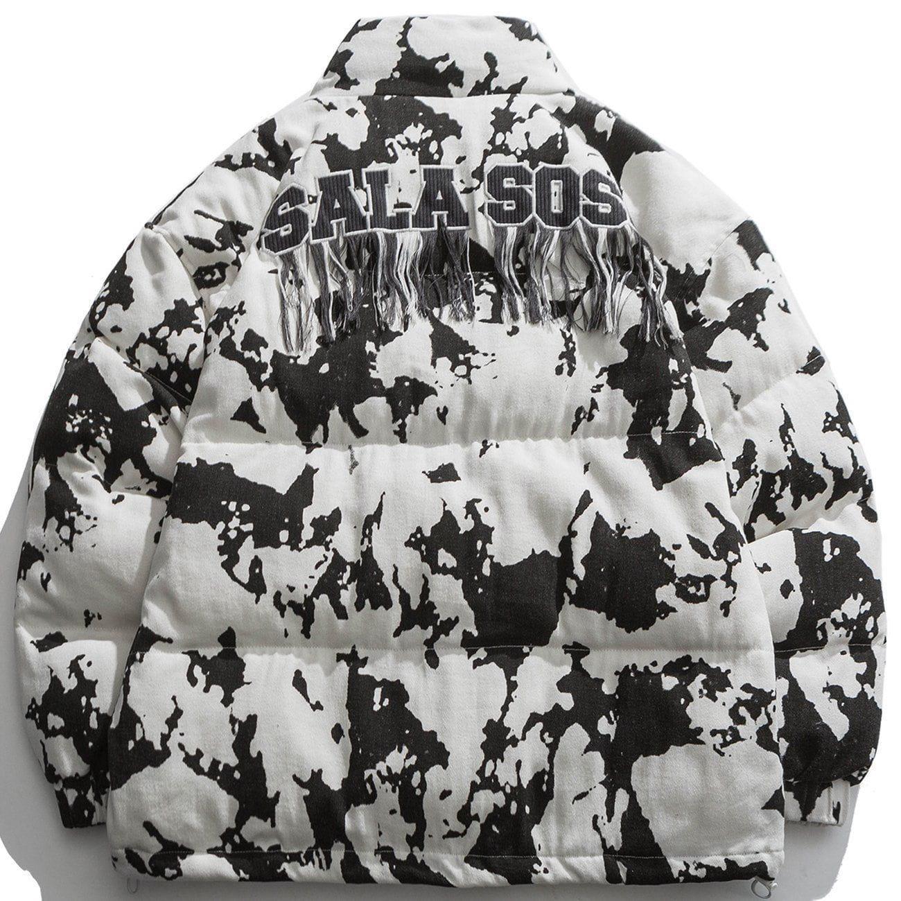Tntwear® - Cow Stripes Pattern Patchwork Pockets Winter Coat - tntwear1