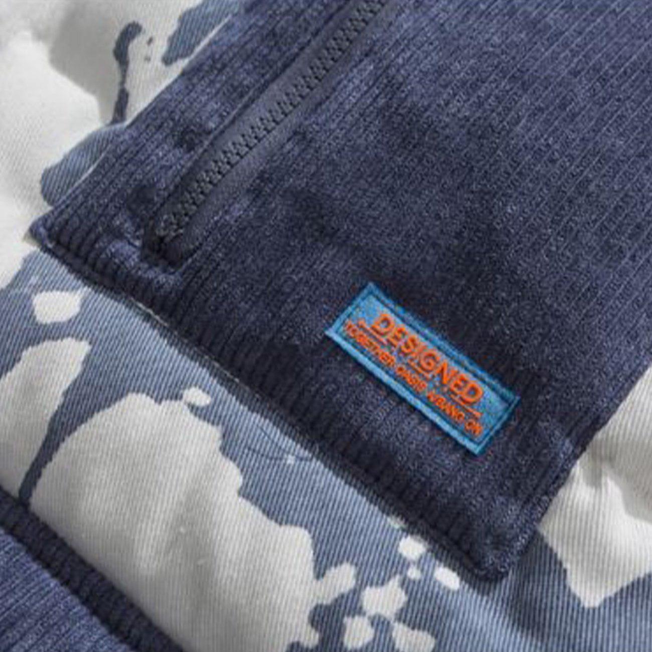 Tntwear® - Cow Stripes Pattern Patchwork Pockets Winter Coat - tntwear1