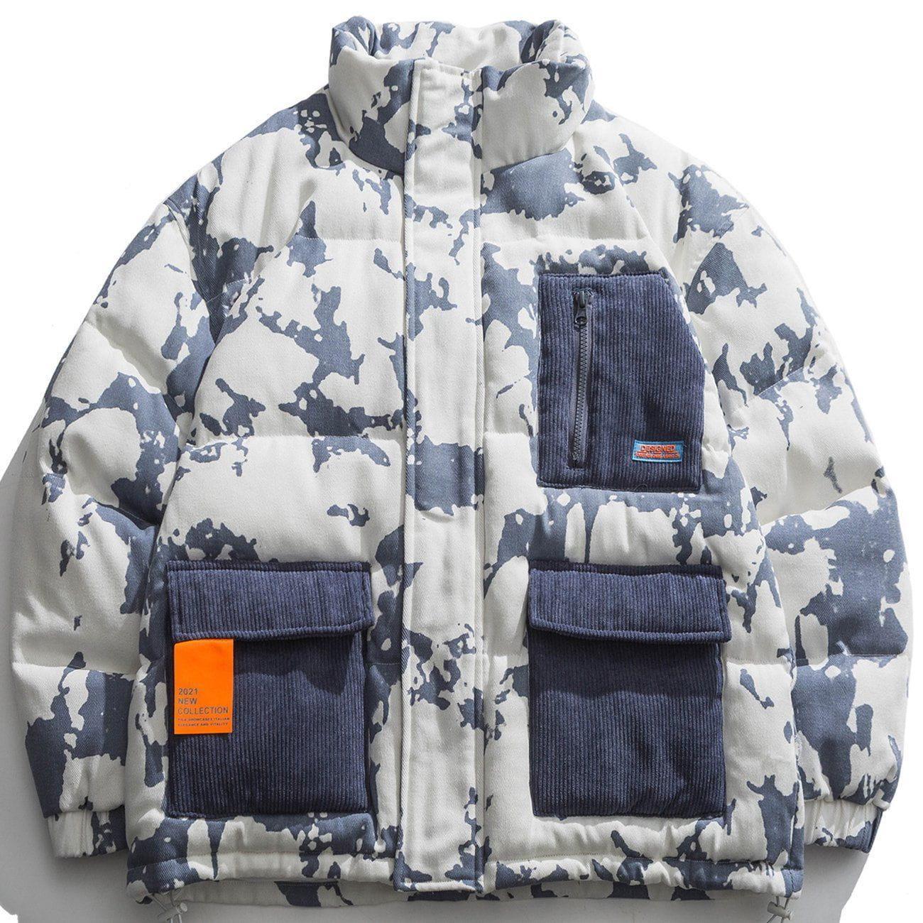 Tntwear® - Cow Stripes Pattern Patchwork Pockets Winter Coat - tntwear1