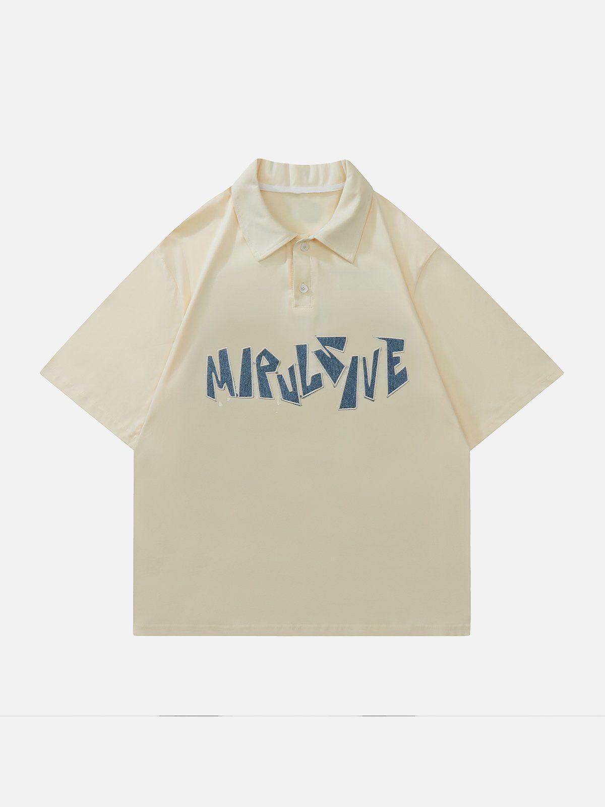 Tntwear® - Denim Applique Embroidery Short Sleeve Shirts - tntwear1