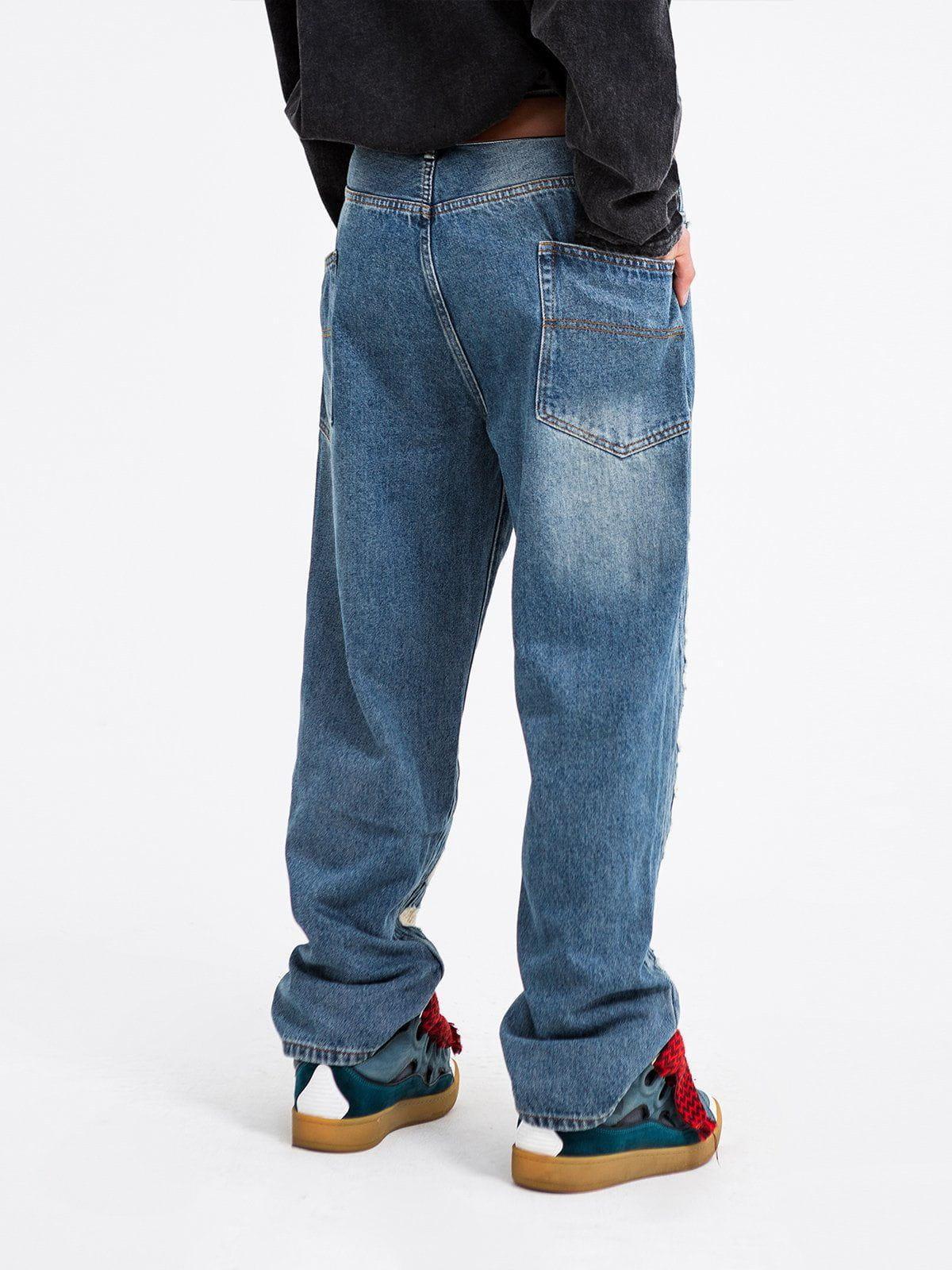 Tntwear® - Distressed Stitched Patched Jeans - tntwear1