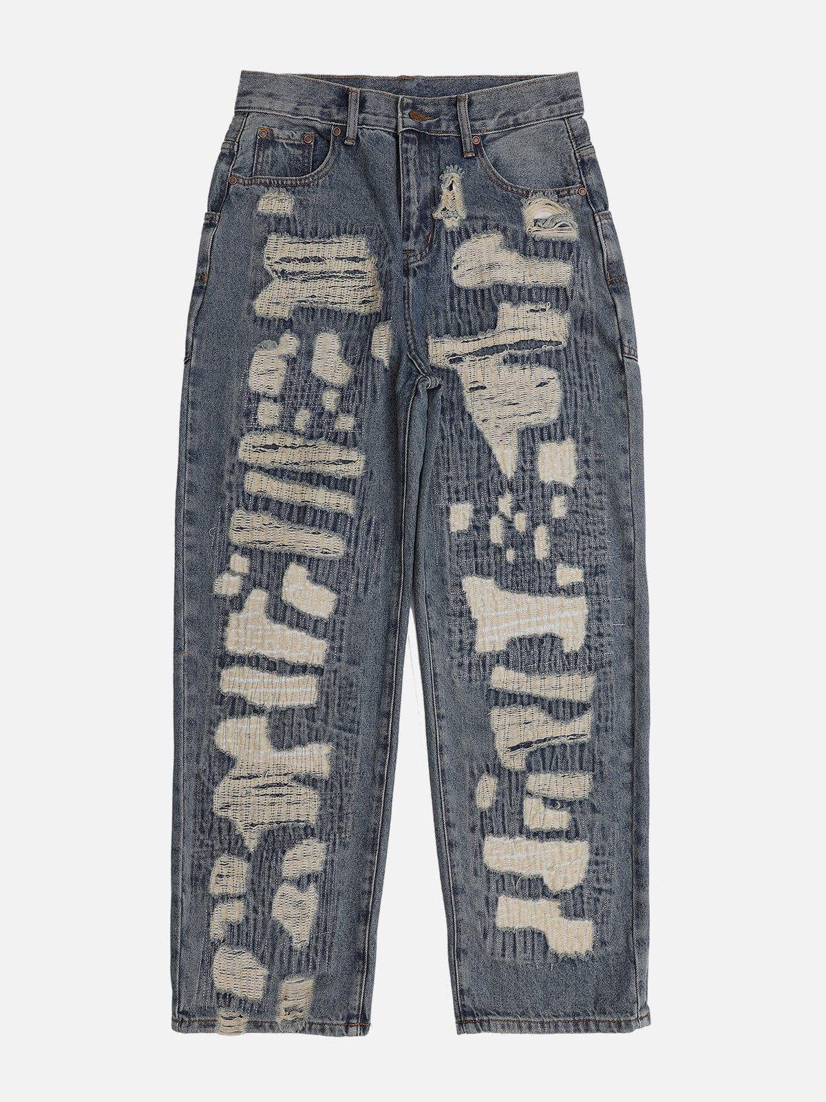 Tntwear® - Distressed Stitched Patched Jeans - tntwear1