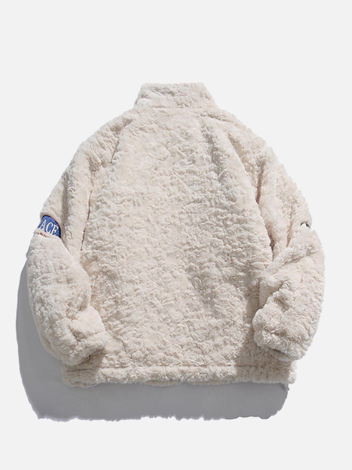 Tntwear® - Embroidered Lettering Sherpa Coat - tntwear1