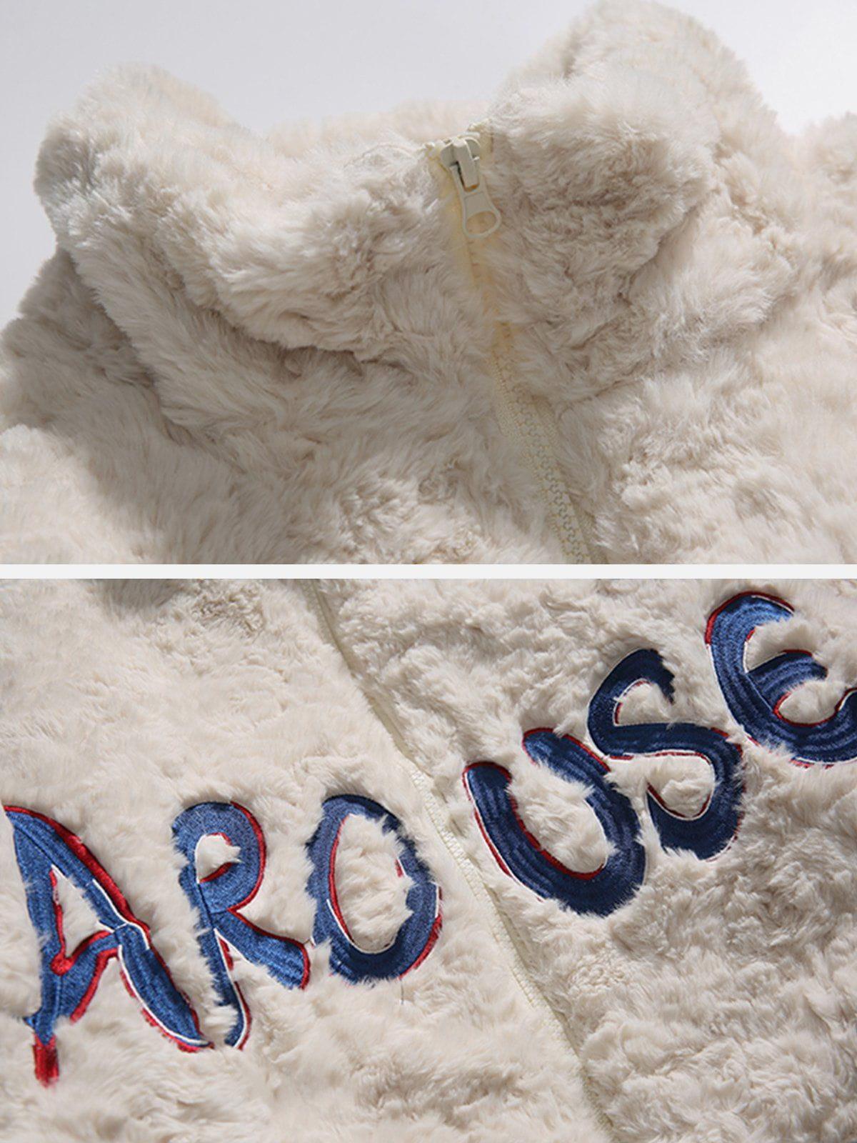 Tntwear® - Embroidered Lettering Sherpa Coat - tntwear1