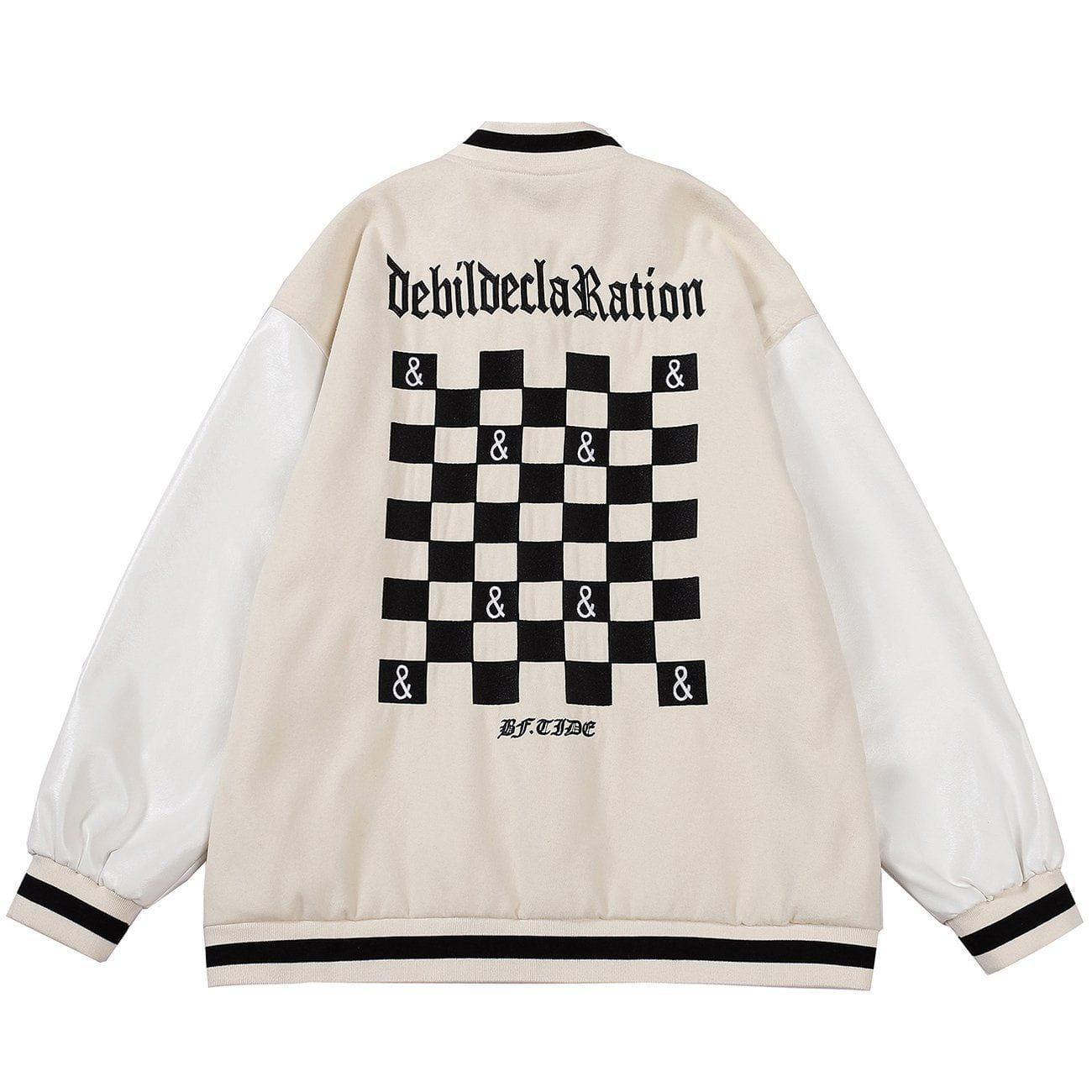 Tntwear® - Embroidered Letters Checkerboard Winter Coat - tntwear1