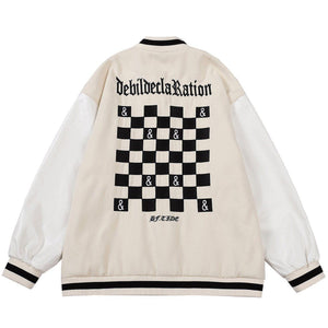 Tntwear® - Embroidered Letters Checkerboard Winter Coat - tntwear1