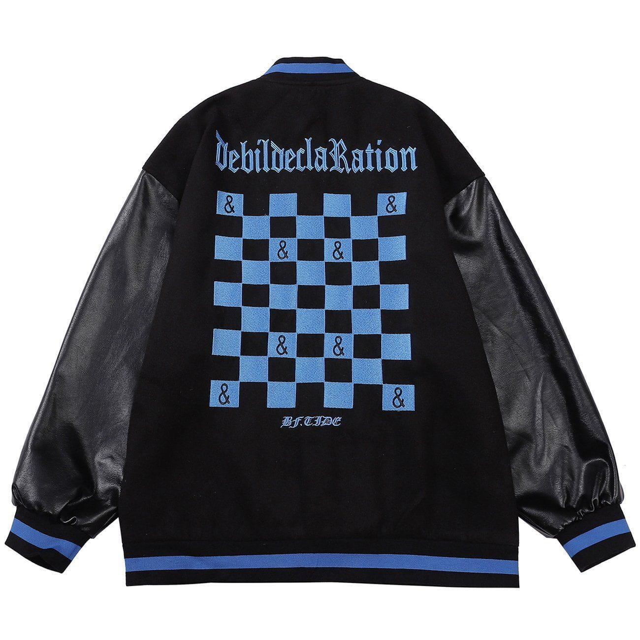 Tntwear® - Embroidered Letters Checkerboard Winter Coat - tntwear1