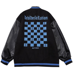 Tntwear® - Embroidered Letters Checkerboard Winter Coat - tntwear1
