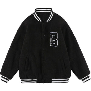 Tntwear® - Embroidered Letters Color Matching Sherpa Winter Coat - tntwear1