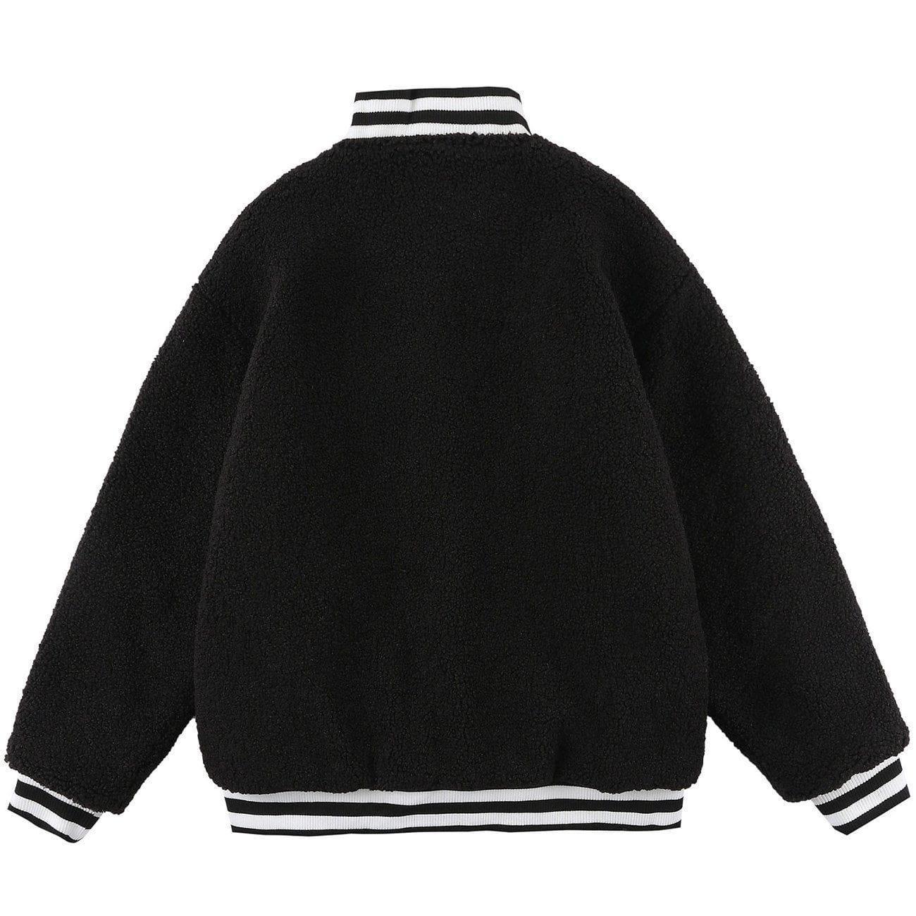 Tntwear® - Embroidered Letters Color Matching Sherpa Winter Coat - tntwear1