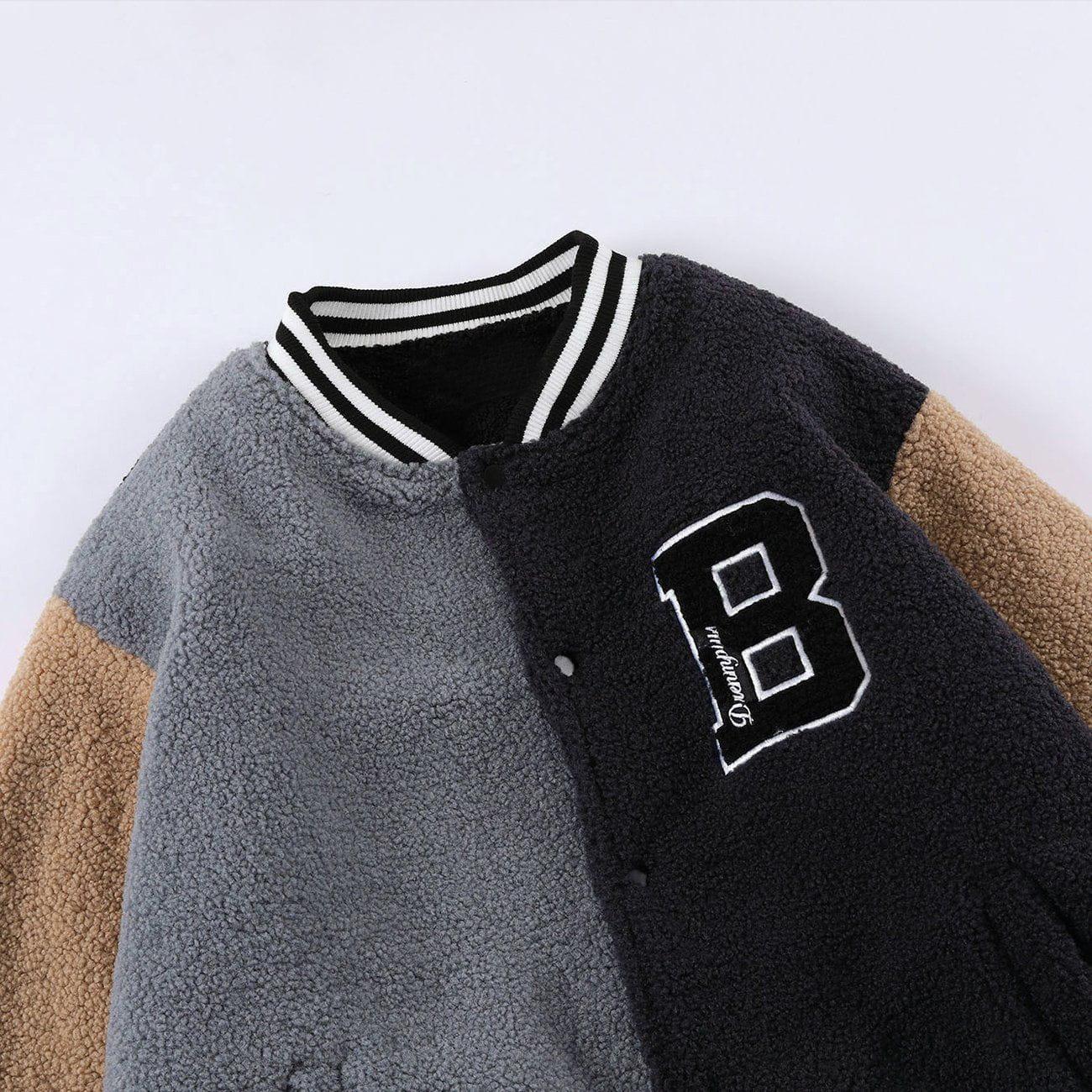 Tntwear® - Embroidered Letters Color Matching Sherpa Winter Coat - tntwear1
