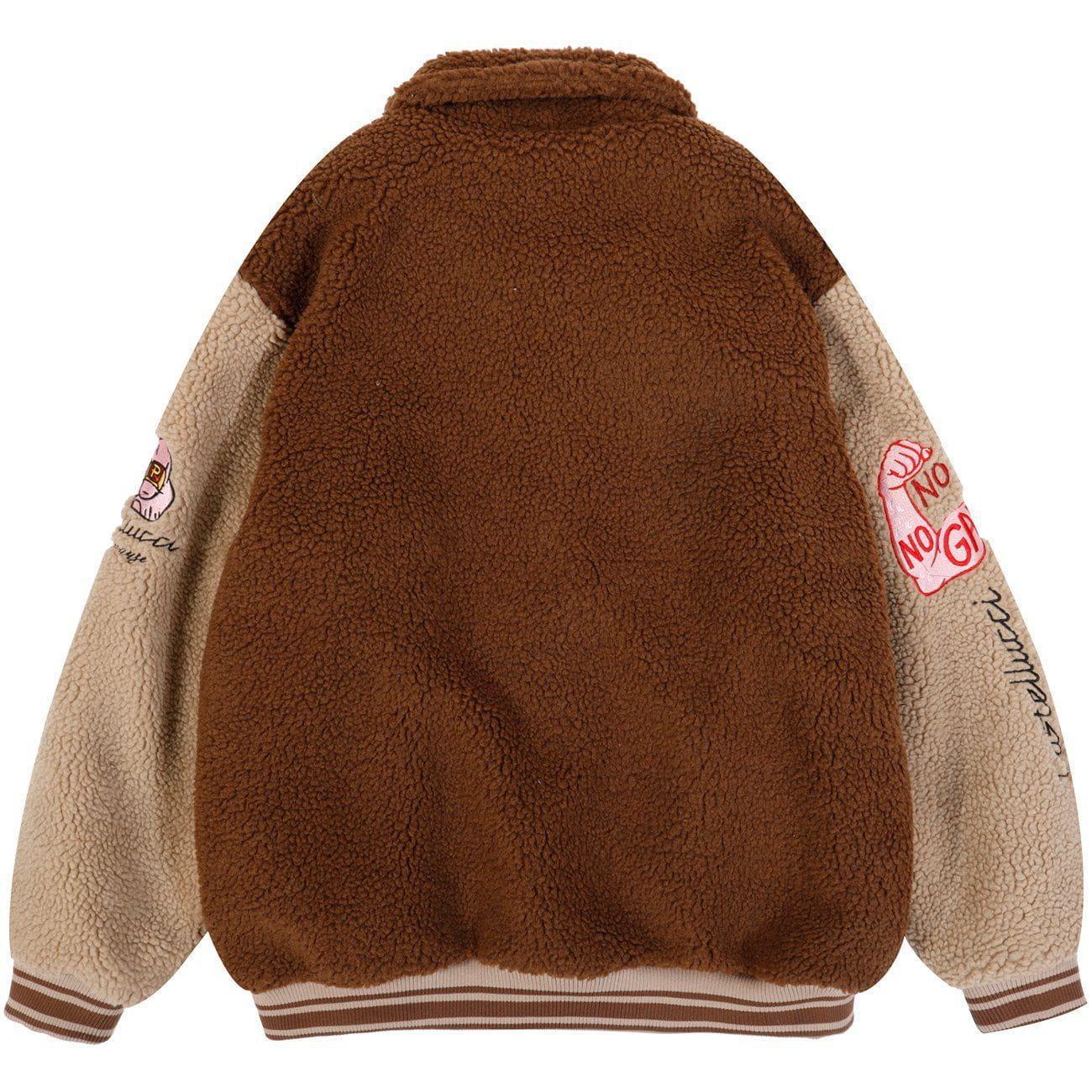 Tntwear® - Embroidered Letters Sherpa Winter Coat - tntwear1