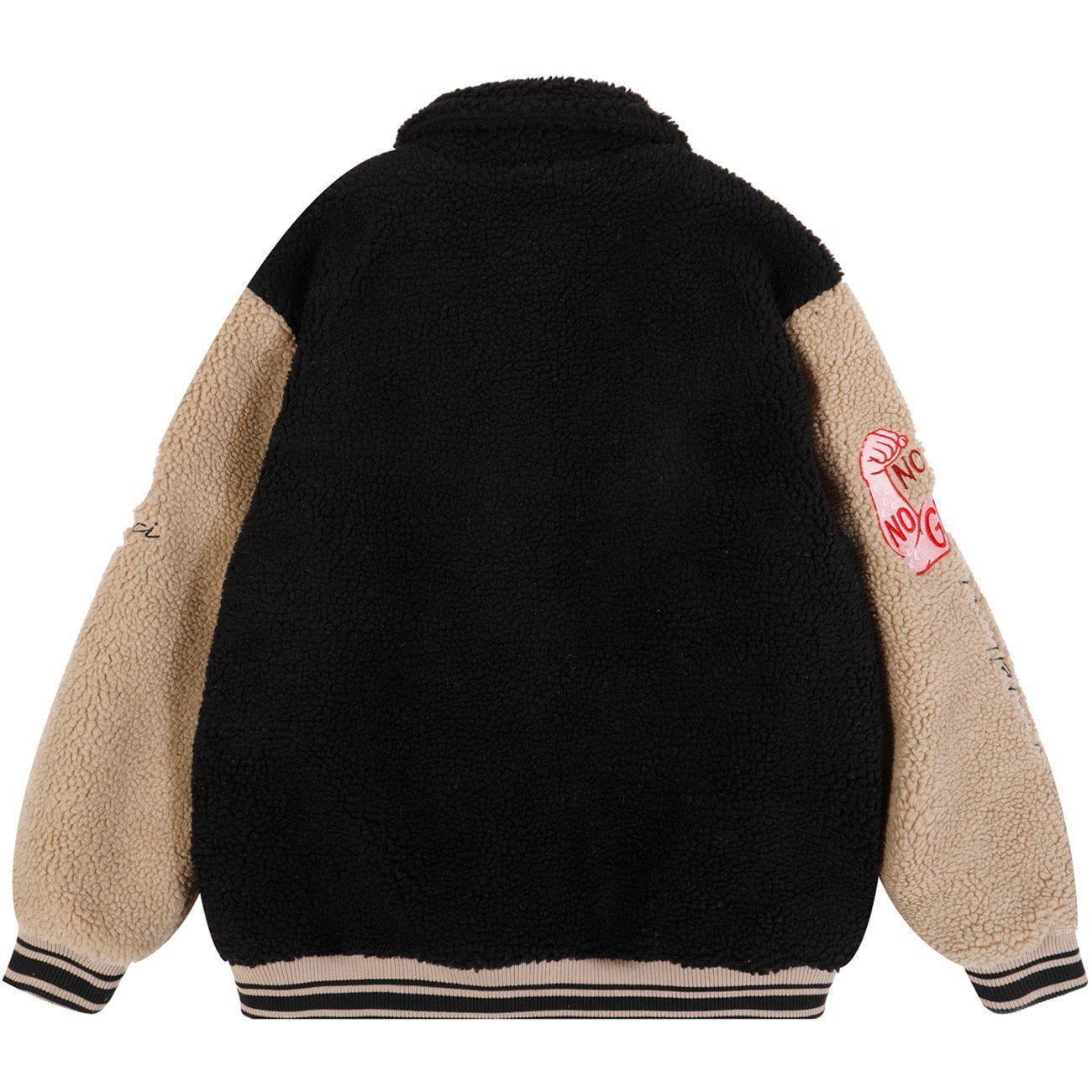 Tntwear® - Embroidered Letters Sherpa Winter Coat - tntwear1