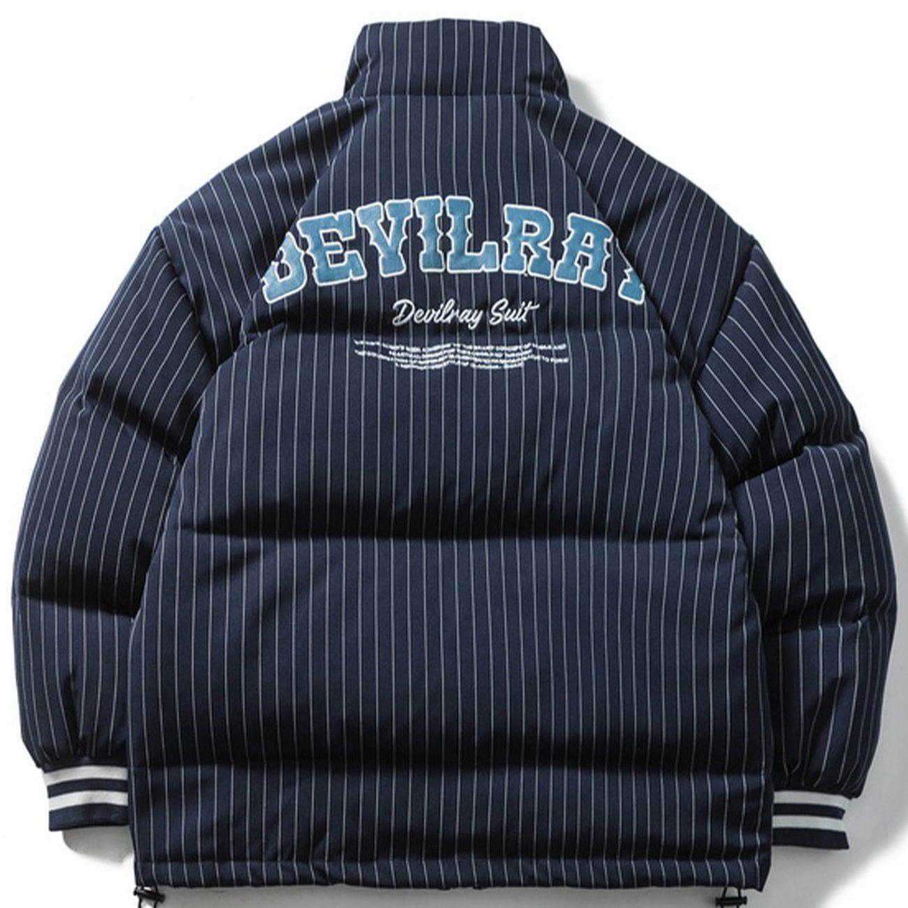 Tntwear® - Embroidered Letters Stripe Puffer Jacket - tntwear1
