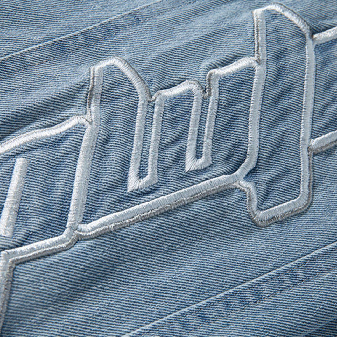 Tntwear® - Embroidered Washed Straight-leg Jeans - tntwear1