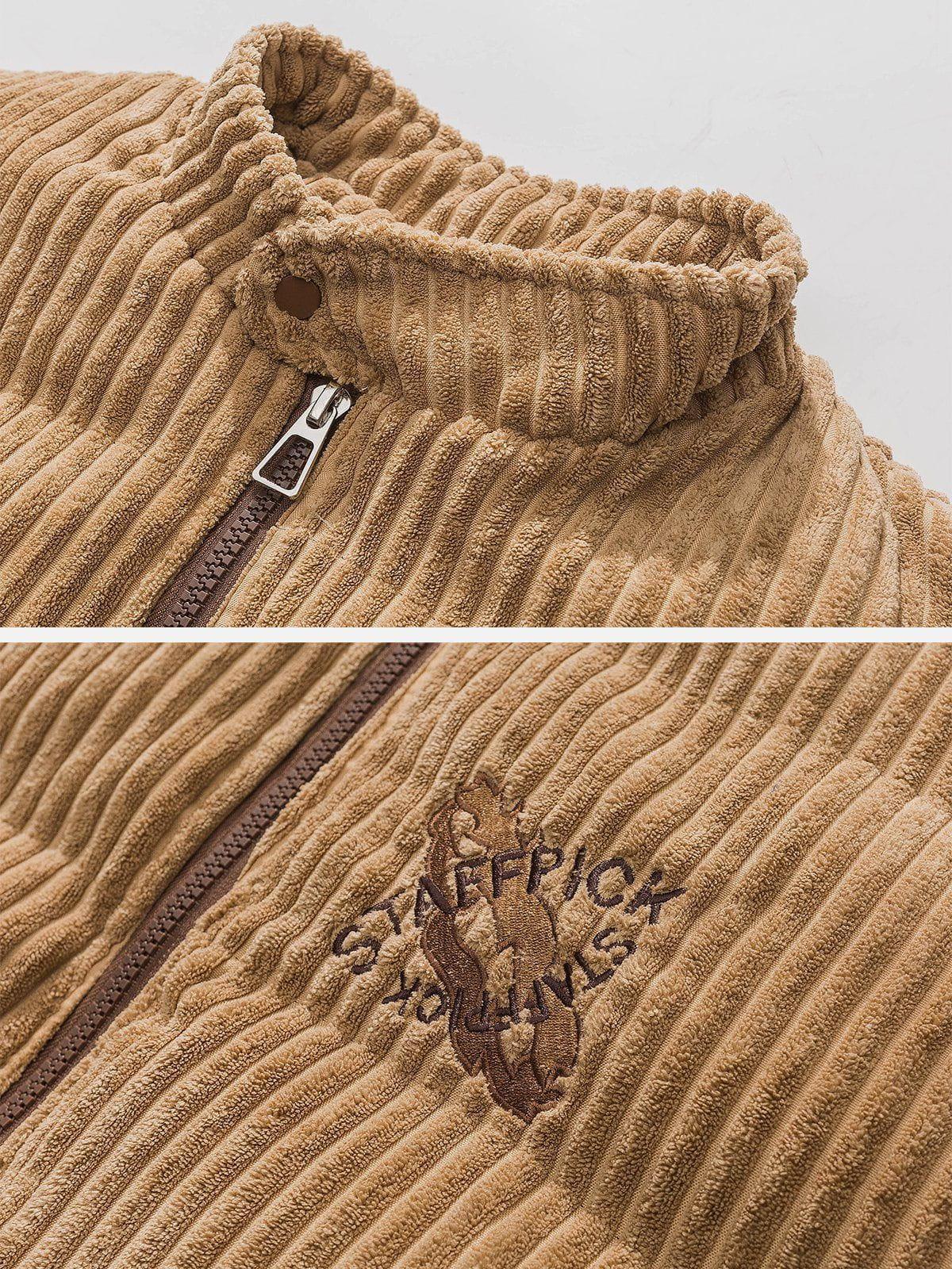 Tntwear® - Embroidery Coral Fleece Winter Coat - tntwear1