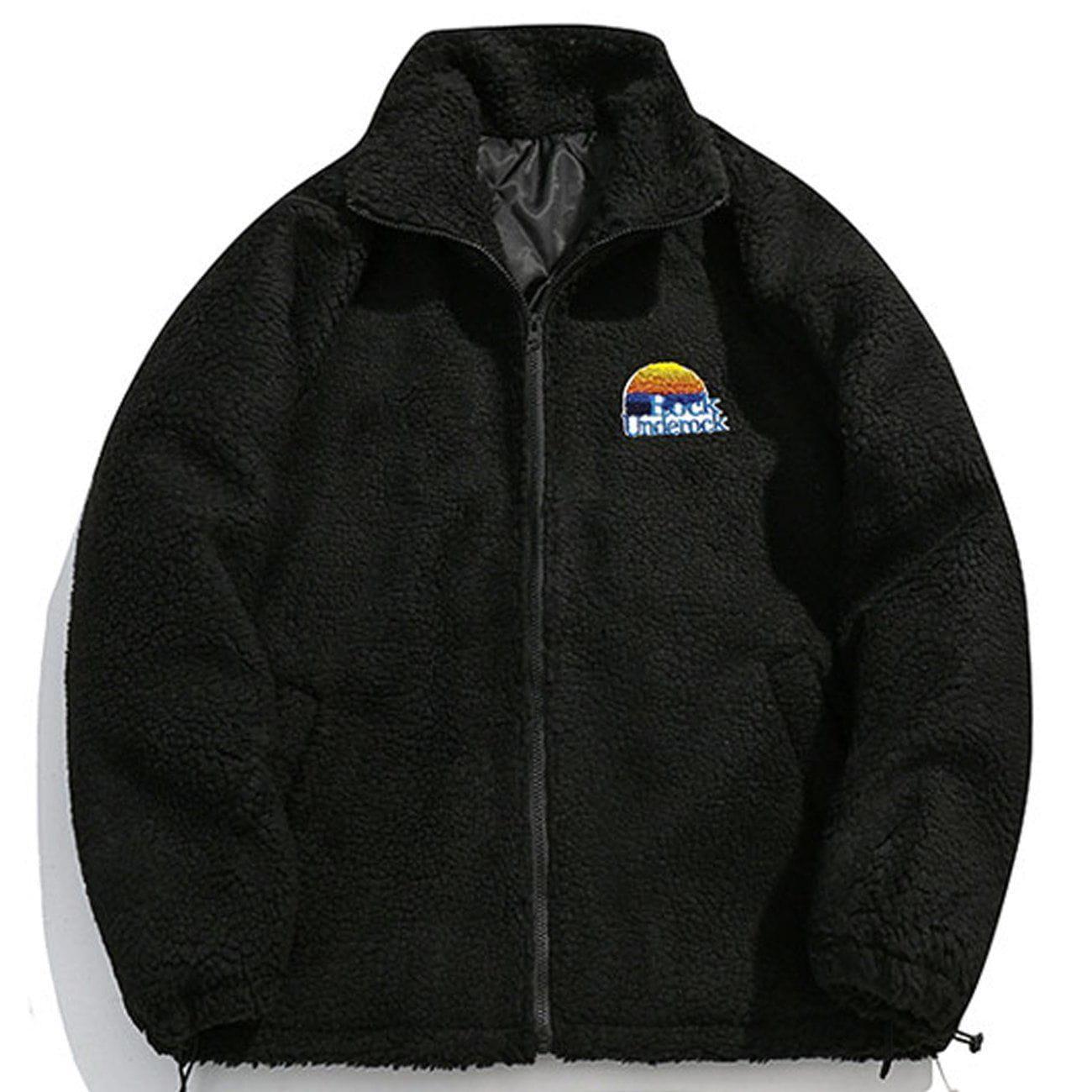 Tntwear® - Embroidery Letter Sherpa Winter Coat - tntwear1