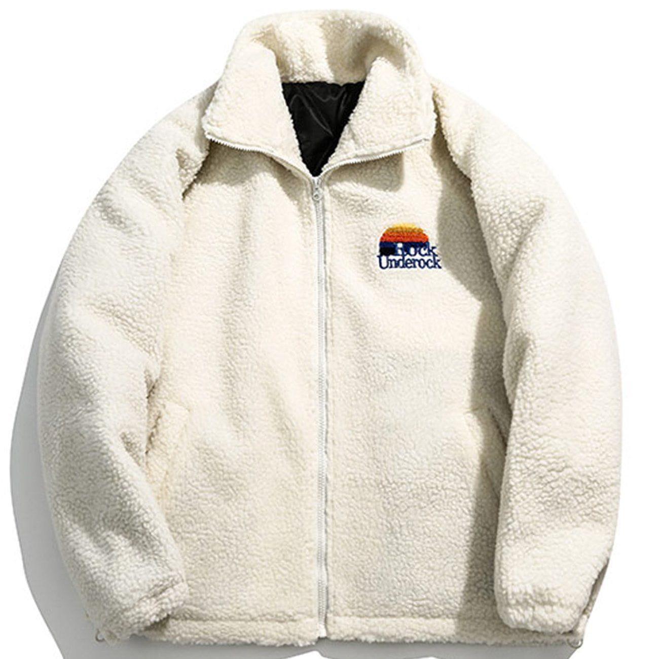 Tntwear® - Embroidery Letter Sherpa Winter Coat - tntwear1