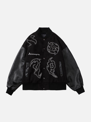 Tntwear® - Flame Embroidery Patchwork PU Jacket - tntwear1