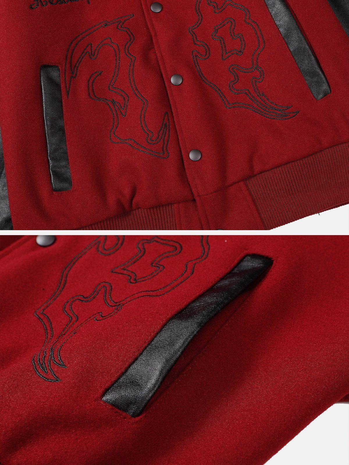 Tntwear® - Flame Embroidery Patchwork PU Jacket - tntwear1