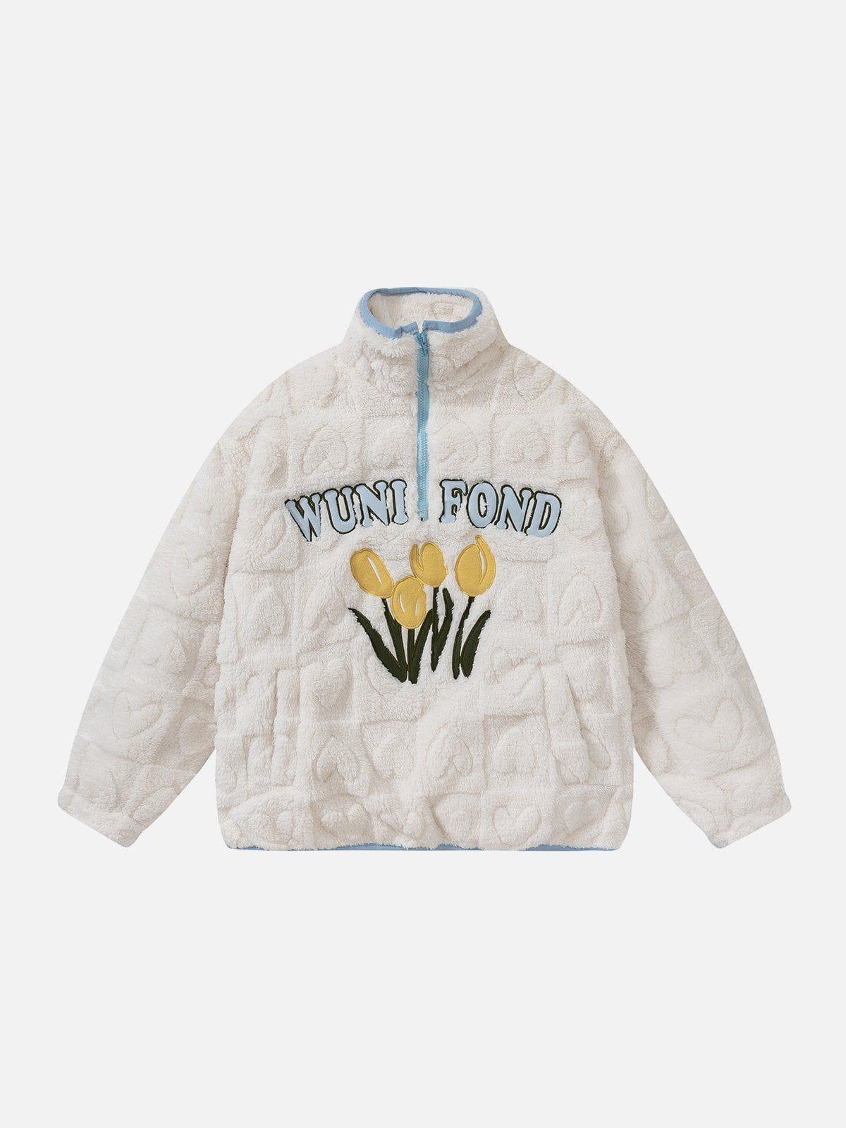 Tntwear® - Floral Embroidered Sherpa Coat - tntwear1