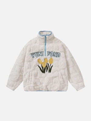 Tntwear® - Floral Embroidered Sherpa Coat - tntwear1