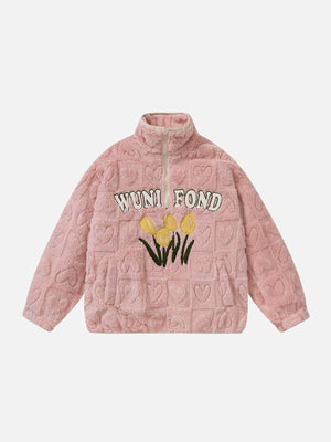 Tntwear® - Floral Embroidered Sherpa Coat - tntwear1