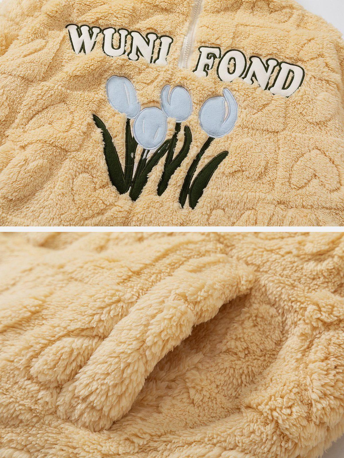 Tntwear® - Floral Embroidered Sherpa Coat - tntwear1