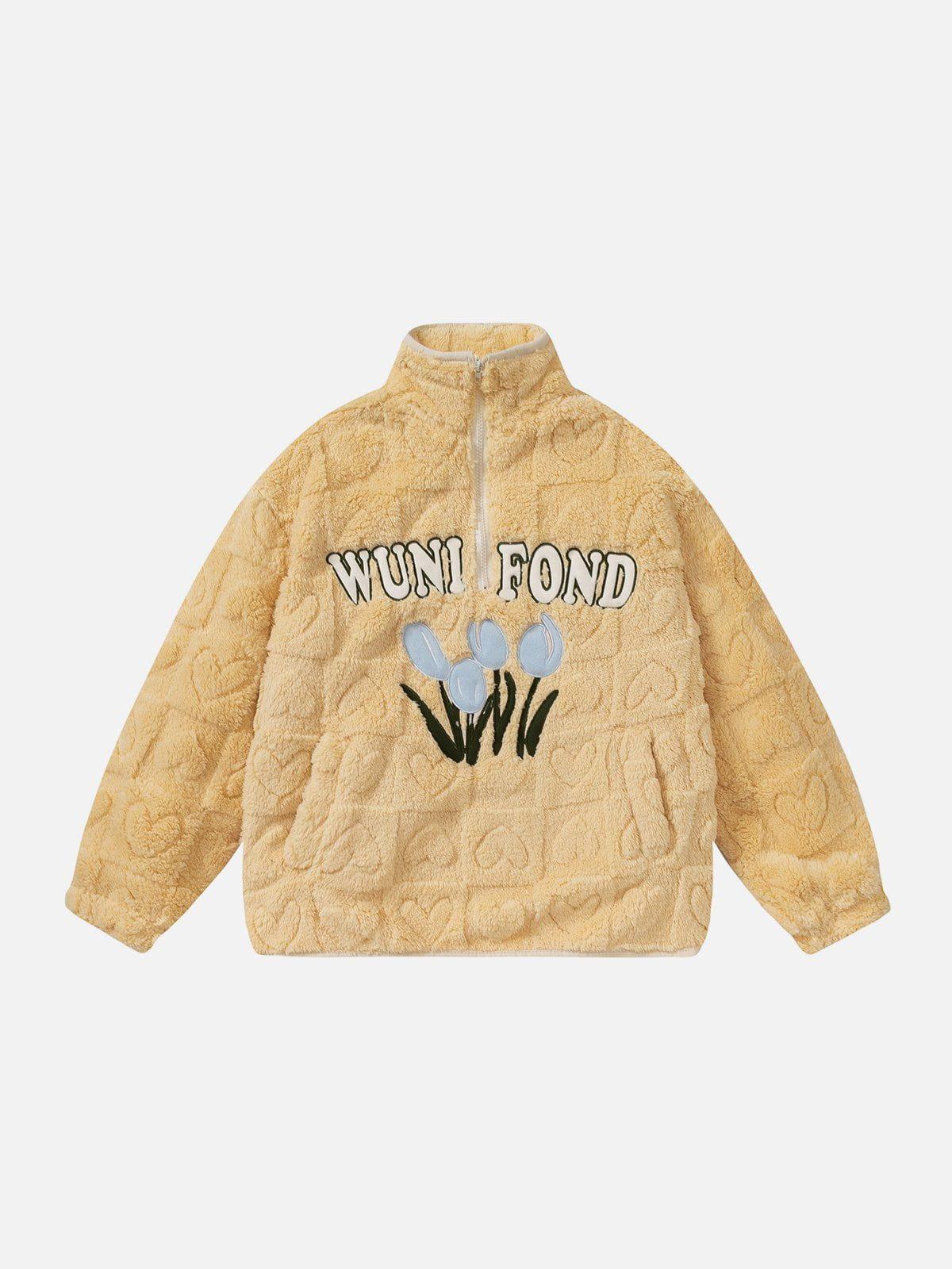 Tntwear® - Floral Embroidered Sherpa Coat - tntwear1
