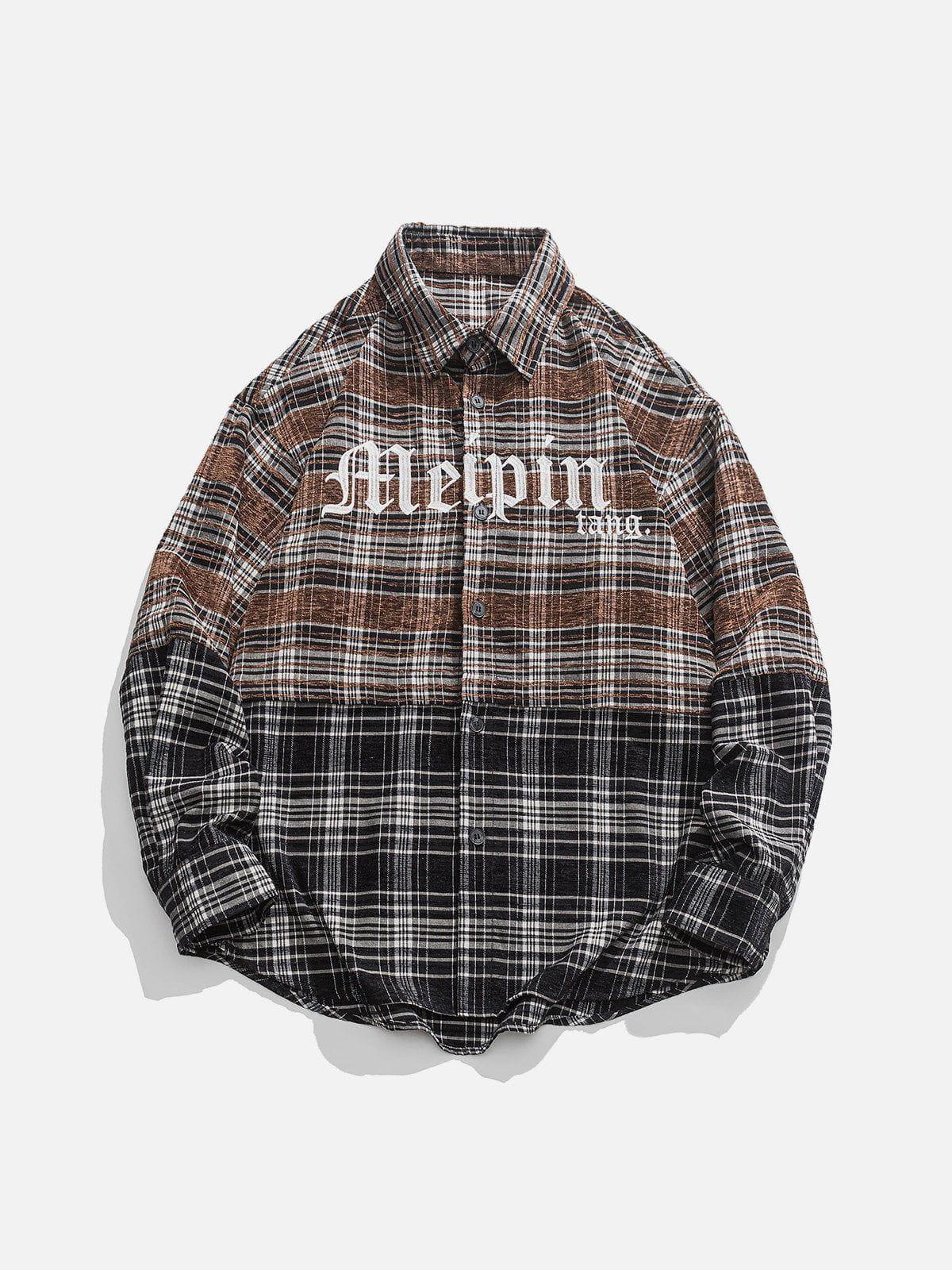 Tntwear® - Gothic Letter Plaid Patchwork Long-Sleeved Shirt - tntwear1
