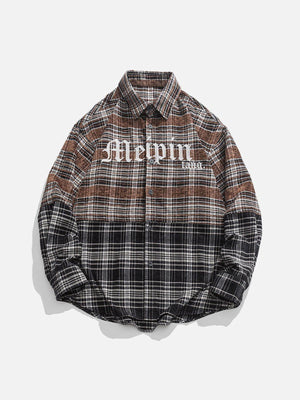 Tntwear® - Gothic Letter Plaid Patchwork Long-Sleeved Shirt - tntwear1