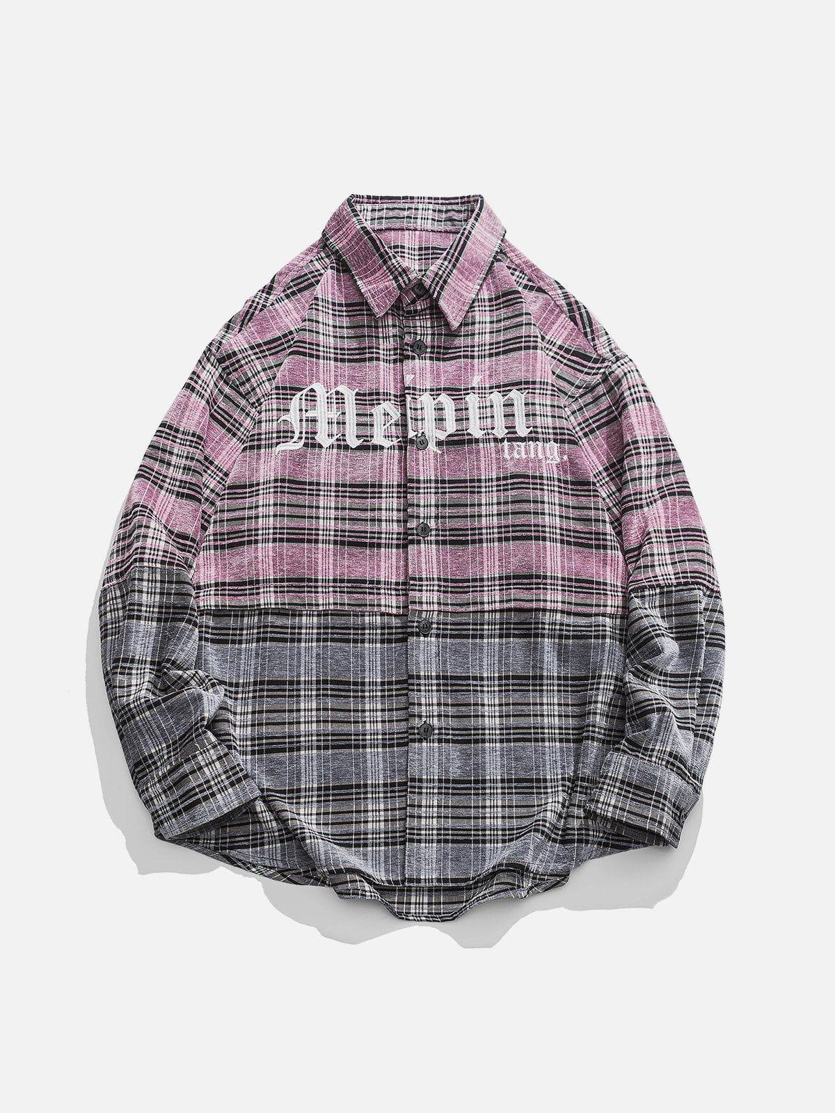 Tntwear® - Gothic Letter Plaid Patchwork Long-Sleeved Shirt - tntwear1