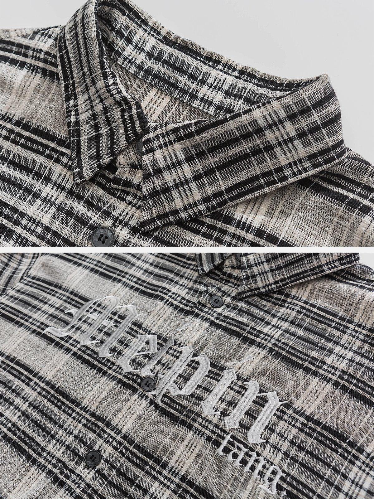 Tntwear® - Gothic Letter Plaid Patchwork Long-Sleeved Shirt - tntwear1