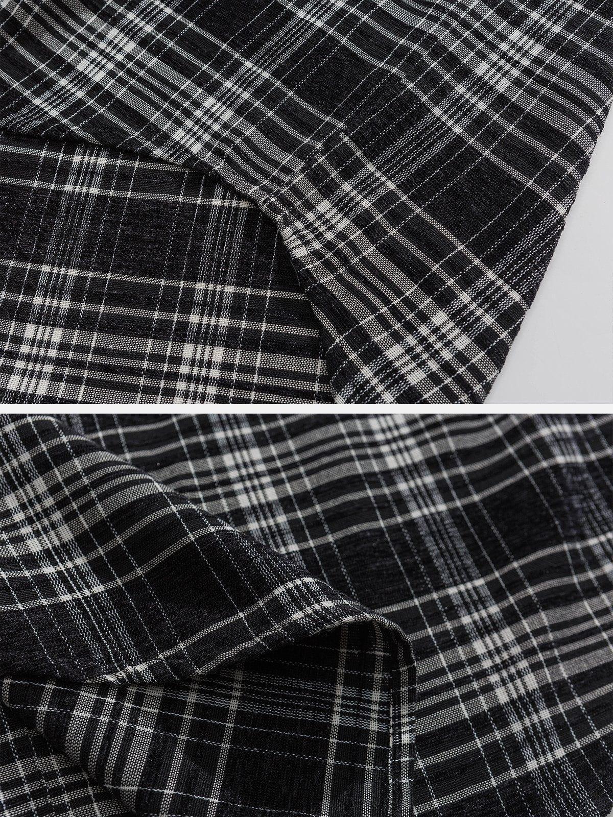 Tntwear® - Gothic Letter Plaid Patchwork Long-Sleeved Shirt - tntwear1